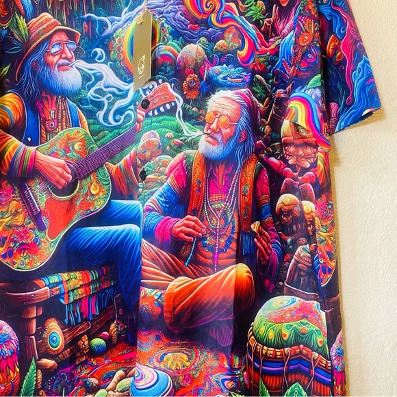 Psychedelic Art Men's Casual Button Down Shirt - Picture 7 of 8